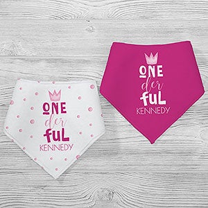 Onederful Girl First Birthday Personalized Bandana Bibs- Set of 2