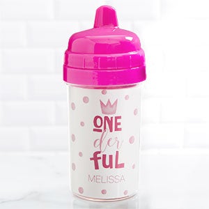 Onederful First Birthday Personalized Toddler 10 oz Sippy Cup - Pink