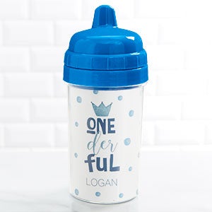 Onederful First Birthday Personalized Toddler 10 oz Sippy Cup - Blue