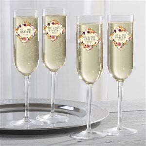 Blush Colorful Floral Personalized Champagne Flutes
