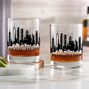 New York Skyline Personalized Printed Whiskey Glasses