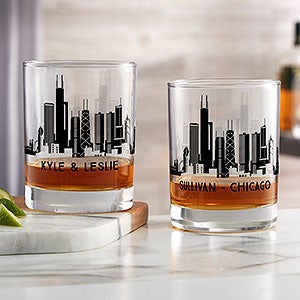 Chicago Skyline Personalized Printed Whiskey Glasses