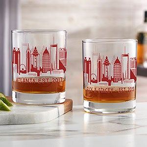 Atlanta Skyline Personalized Printed Whiskey Glasses