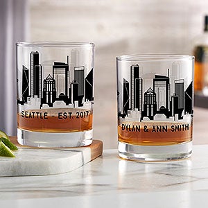 Seattle Skyline Personalized Printed Whiskey Glasses