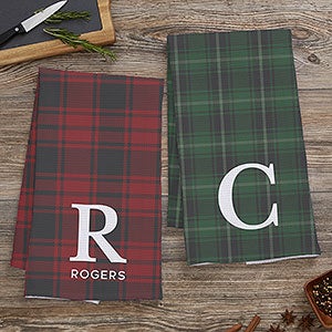 Christmas Plaid Personalized Waffle Weave Kitchen Towel