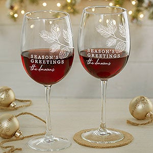 Festive Foliage Christmas Engraved Red Wine Glass - #27799-R