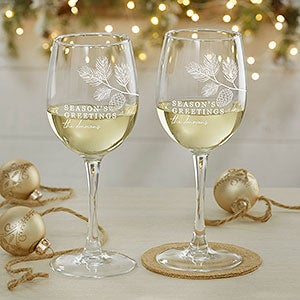 Festive Foliage Christmas Engraved 12oz White Wine Glass