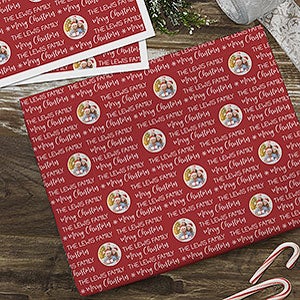 Red & White Christmas Personalized Photo Wrapping Paper Sheets