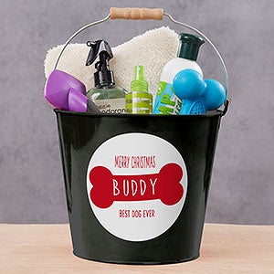 Jingle Bones Personalized Christmas Dog Treat Large Bucket - Black