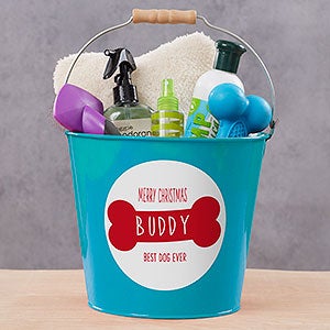 Jingle Bones Personalized Christmas Dog Treat Large Bucket - Turquoise