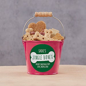 Jingle Bones Personalized Christmas Dog Treat Mini Bucket - Pink