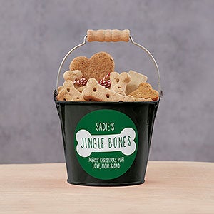 Jingle Bones Personalized Christmas Dog Treat Mini Bucket - Black