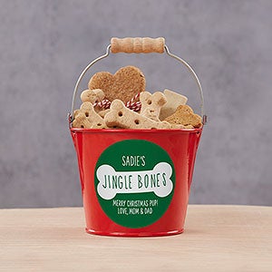 Jingle Bones Personalized Christmas Dog Treat Mini Bucket - Red