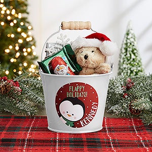 Holly Jolly Characters Personalized Christmas Mini Treat Bucket - White