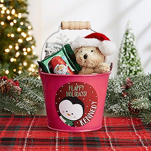 Holly Jolly Characters Personalized Christmas Mini Treat Bucket - Pink