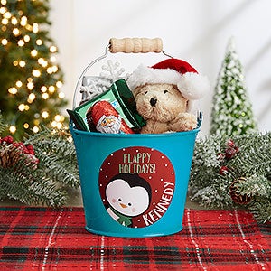 Holly Jolly Characters Personalized Christmas Mini Treat Bucket - Turquoise