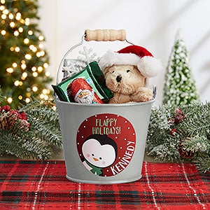 Holly Jolly Characters Personalized Christmas Mini Treat Bucket - Silver