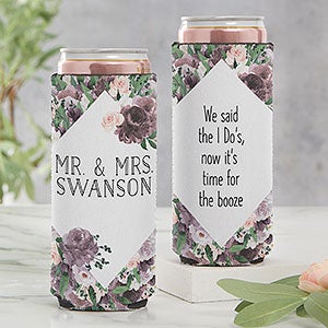 Plum Colorful Floral Personalized Wedding Favor Slim Can Cooler