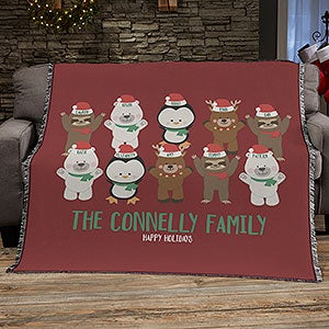 Holly Jolly Characters Personalized 56x60 Woven Throw Blanket