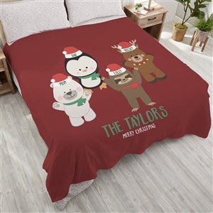 Holly Jolly Characters Personalized 90x90 Plush Queen Fleece Blanket