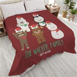Holly Jolly Characters Personalized 90x108 Plush King Fleece Blanket