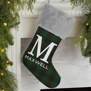 Christmas Plaid Personalized Grey Faux Fur Christmas Stockings
