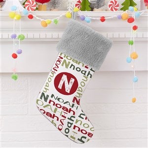 Youthful Name Personalized Grey Faux Fur Christmas Stockings