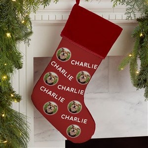 Pet Photo Phrase Personalized Burgundy Christmas Stocking