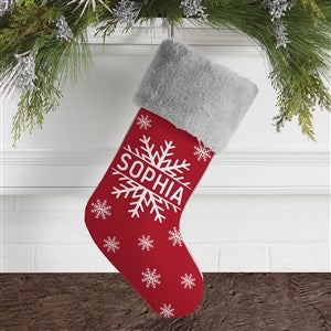 Snowflake Family Personalized Grey Faux Fur Christmas Stockings