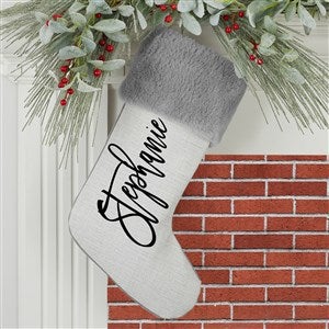 Scripty Name Personalized Grey Fur Christmas Stockings