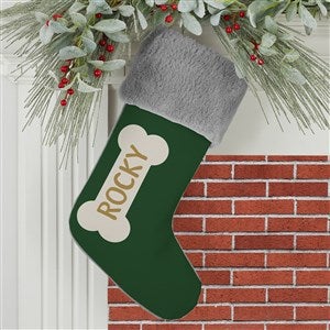 Dog Bone Personalized Grey Faux Fur Christmas Stocking
