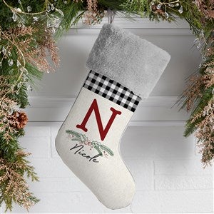 Festive Foliage Personalized Grey Faux Fur Christmas Stockings