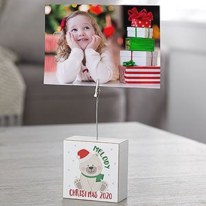 Holly Jolly First Christmas Polar Bear Personalized Photo Clip Block