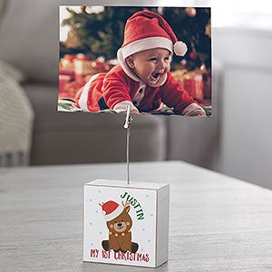 Holly Jolly First Christmas Reindeer Personalized Photo Clip Block