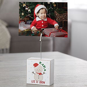 Holly Jolly First Christmas Snowman Personalized Photo Clip Block