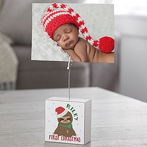 Holly Jolly First Christmas Sloth Personalized Photo Clip Block