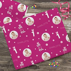 Onederful Girl First Birthday Personalized Photo Wrapping Paper Roll - 18ft Roll