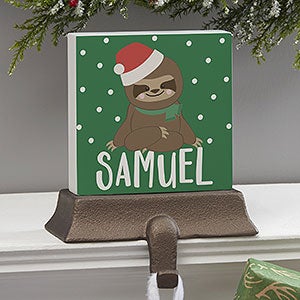 Holly Jolly Sloth Personalized Christmas Stocking Holder