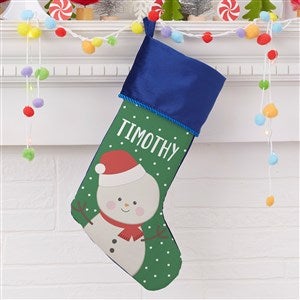 Holly Jolly Snowman Personalized Blue Christmas Stocking