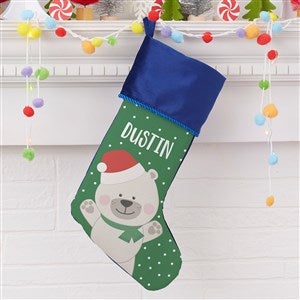 Holly Jolly Polar Bear Personalized Blue Christmas Stocking
