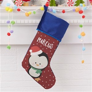 Holly Jolly Penguin Personalized Blue Christmas Stocking