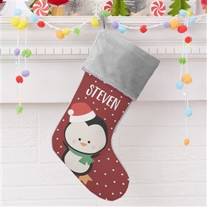 Holly Jolly Penguin Personalized Grey Christmas Stocking