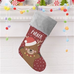 Holly Jolly Reindeer Personalized Grey Christmas Stockings