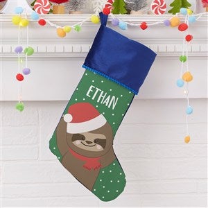 Holly Jolly Sloth Personalized Blue Christmas Stocking