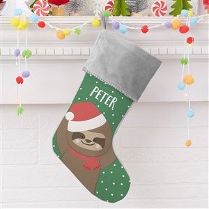 Holly Jolly Sloth Personalized Grey Christmas Stocking