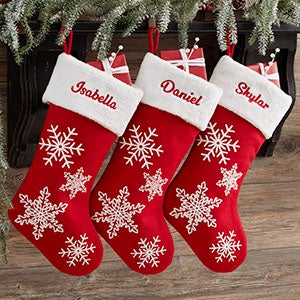Red & White Snowflake Personalized Christmas Stockings - 28065