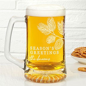 Festive Foliage Christmas Engraved 25oz Beer Mug Glass