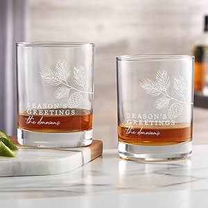 Festive Foliage Christmas Engraved Whiskey Glasses