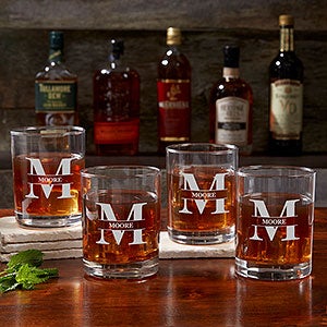 Lavish Last Name Engraved Old Fashioned Whiskey Glasses - #28105-N