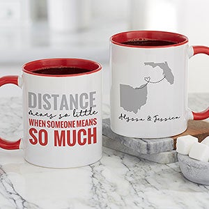 Love Knows No Distance Personalized Coffee Mug 11 oz Red